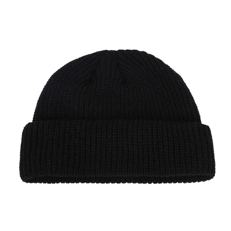 Классическая однотонная мужская и женская хлопковая шапка зимняя теплая вязаная