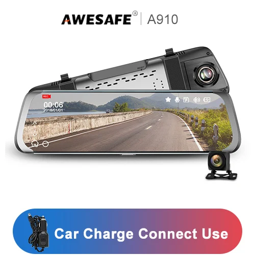 A910 No TF Card AWESAFE, 10 дюймов, сенсорный экран, Full HD, 1080 P, Автомобильный видеорегистратор, поток, зеркало заднего вида, видеорегистратор, Эра, двойной объектив, запись, Автомобильный видеорегистратор, видеорегистратор - Название цвета: A910 No TF Card