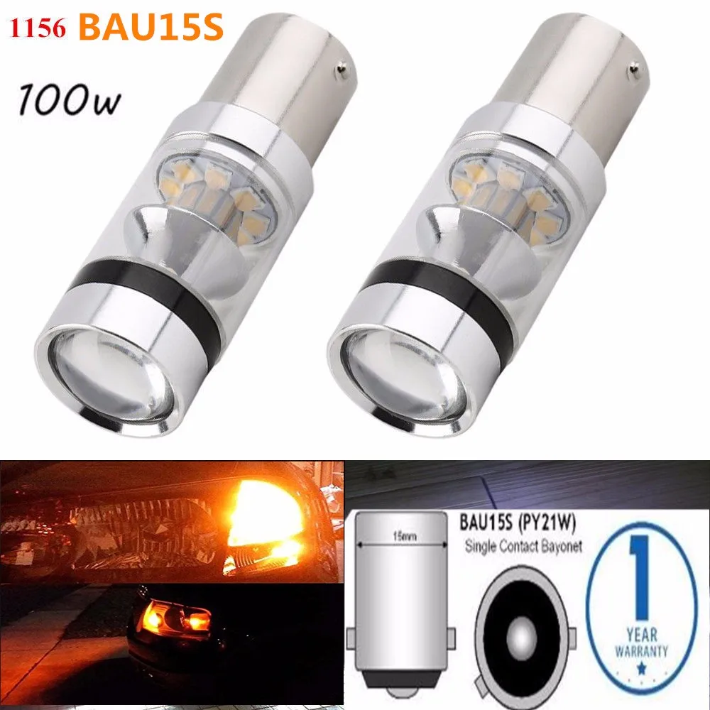 2шт без ошибок Янтарный/оранжевый КРИ чипы светодиодный 100 Вт BAU15S 7507 PY21W 1156PY лампы