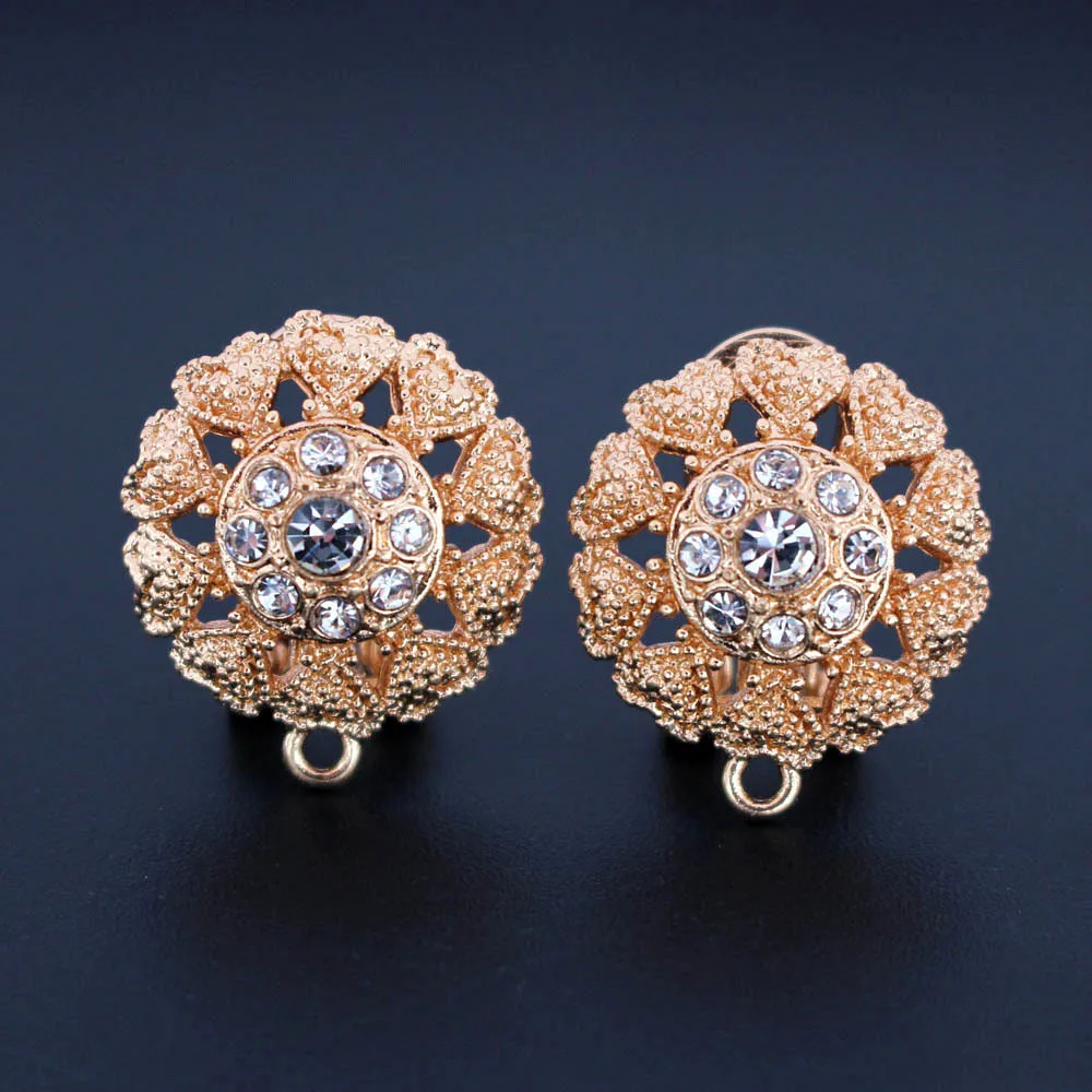 Earrings Post Connector Linkers Filigree Circle Flower Black CZ Metal Base for Women Retro Dangle Hanging Drop | Украшения и