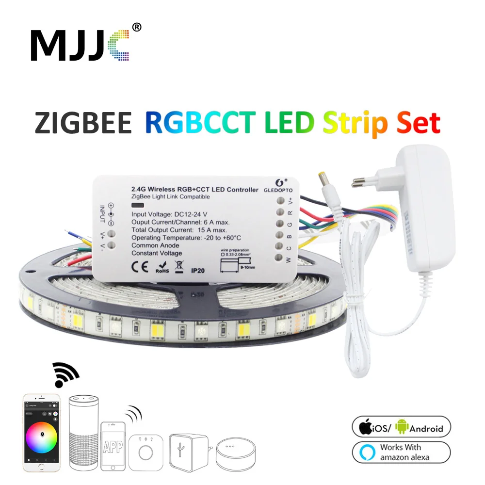 Светодиодная лента Zigbee 5 м 12 в RGBCCT 5050 ZLL Link умная светодиодная водонепроницаемая RGB