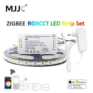 Светодиодная лента Zigbee, 5 м, 12 в, RGBCCT 5050, Zigbee, ZLL Link, умная светодиодная лента, водонепроницаемая, RGB, двойной белый цвет, работает с Alexa Echo