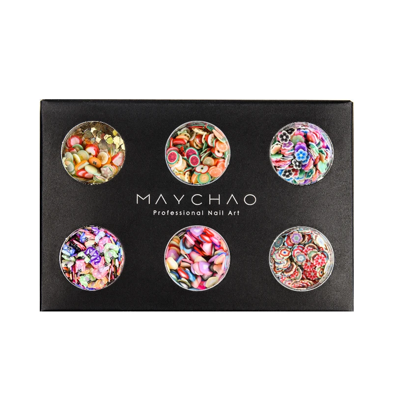 Maychao 6 бутылок наклейки для ногтей Наклейка Полимерная глина Красочные 3D фрукты