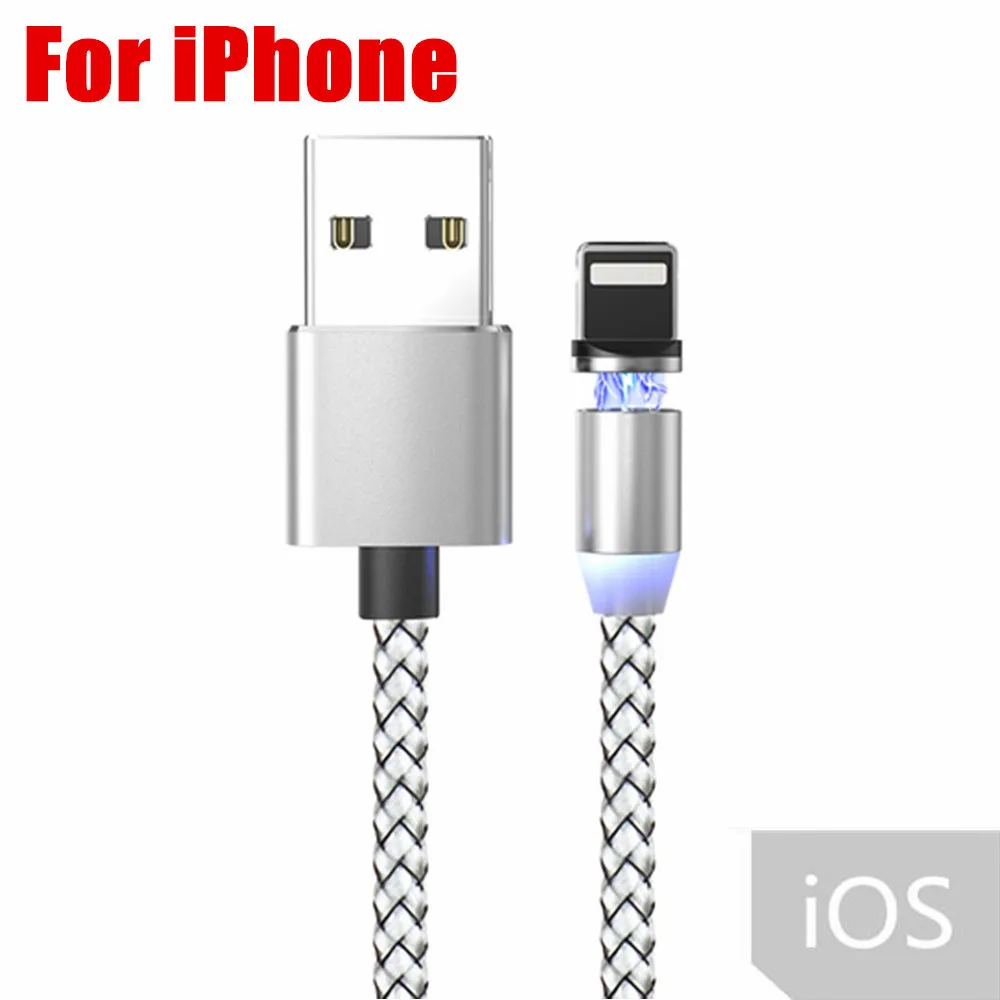 Silver For iPhone OLAF 1 м светодиодный магнитный Micro USB кабель для быстрой зарядки usb type C Магнитный кабель для зарядки данных кабель для зарядки USB шнур для samsung Xiaomi - Цвет: Silver For iPhone
