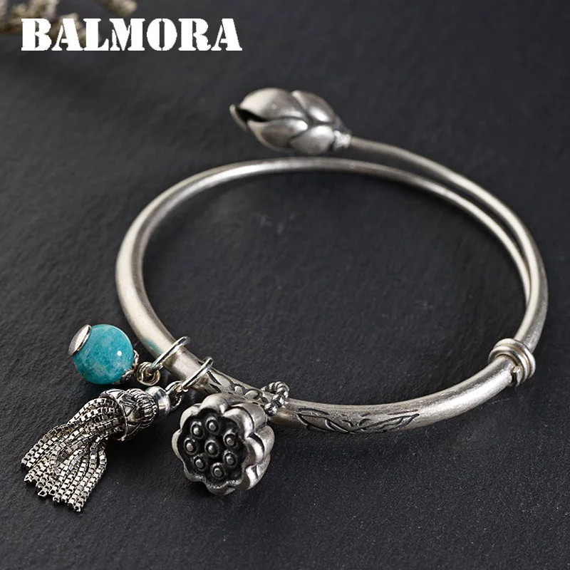 BALMORA, 990 чистое серебро, цветок лотоса, браслеты для женщин, подарок для мамы и любимой, около 17 см, ювелирные изделия, кисточки, аксессуары, Esposas WBH0150