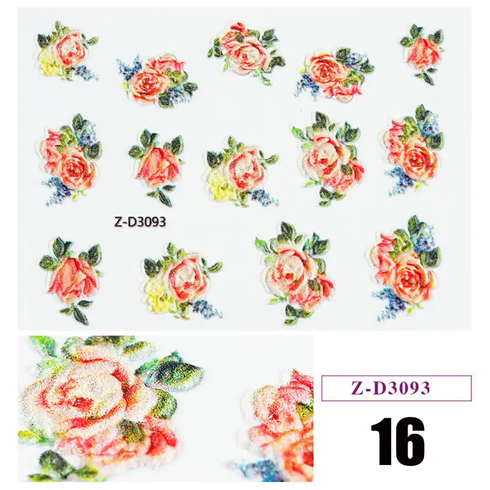 16 1pc 5D Acrylic Engraved Flower Nail Sticker Embossed Flower Water Decals Empaistic Nail Water Slide Decals 22 Styles DIY Nail Ar - Цвет: 16