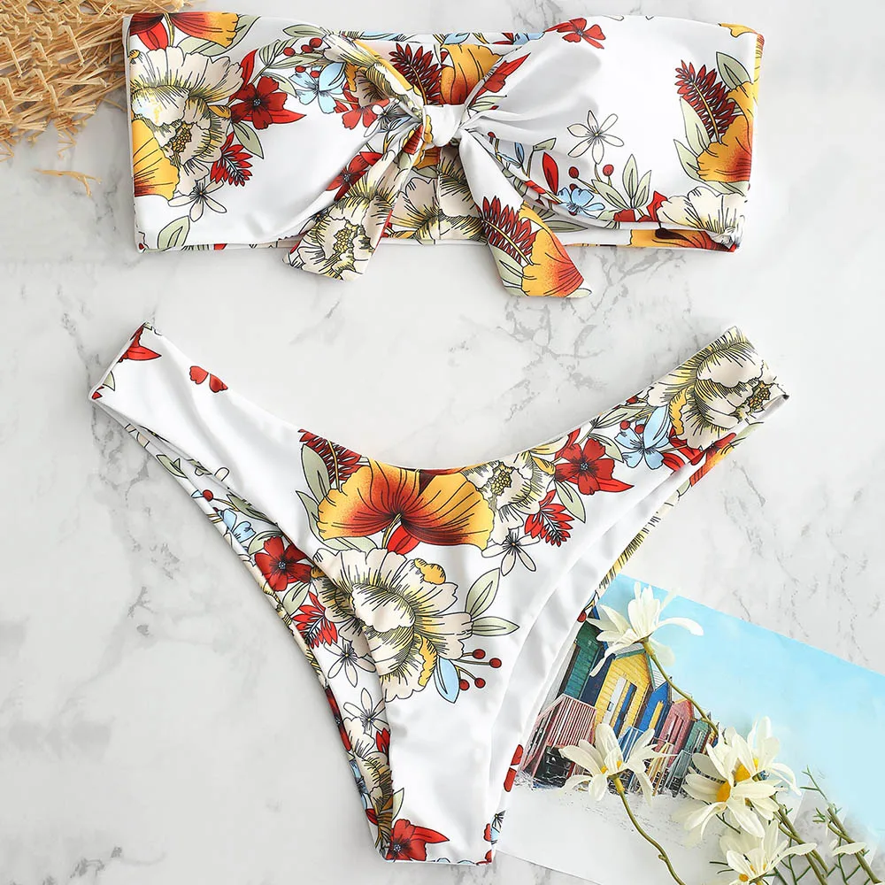 LASPERAL бандо с цветочным рисунком комплект бикини женский купальник со средней