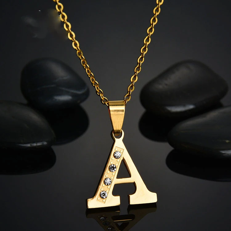 Trendy Dainty Stainless Steel Minimal Gold Color Cz Initial Letter Pendant Necklace Gift For Girls Men Women Mom Sister Jewelry | Украшения