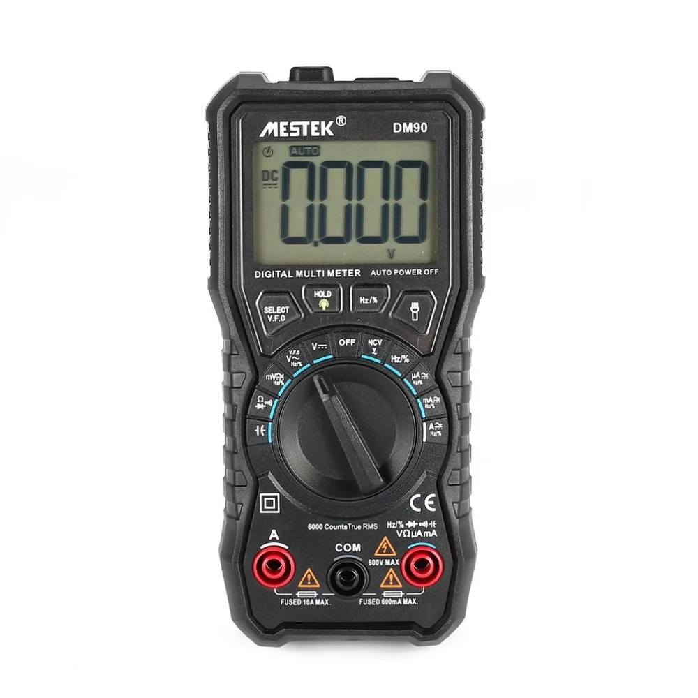 MESTEK DM90 Mini Digital Multimeter Auto Range True RMS AC/DC Volt Amp Ohm Capacitance Frequency Duty Cycle Continuity Tester |
