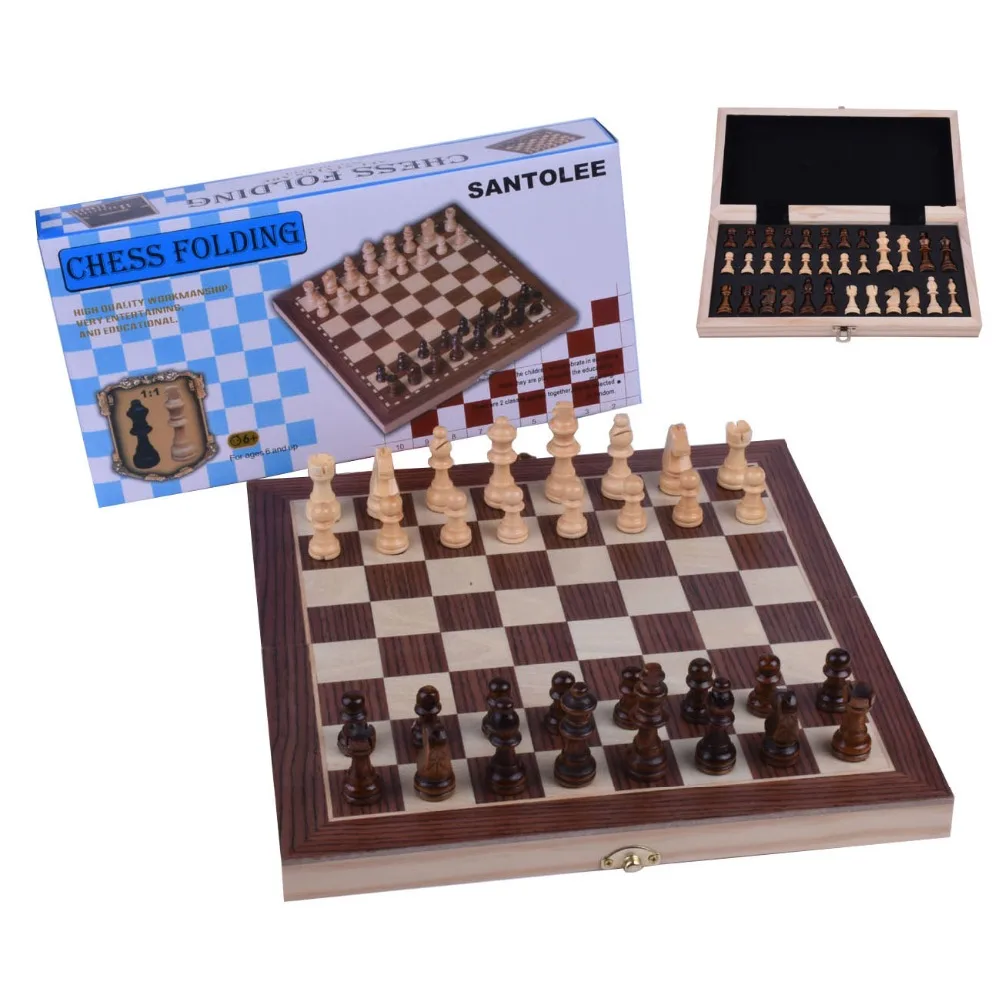 

Kids Adult Magnetic Chess Set Folding Professional Portable Storage Slots Wooden Chess Board Game Set with Crafted Chess pieces