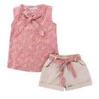 2021 ins style summer girls kids girl floral bowknot sleeveless top shorts pants casual sets childrens girls 1 6t new