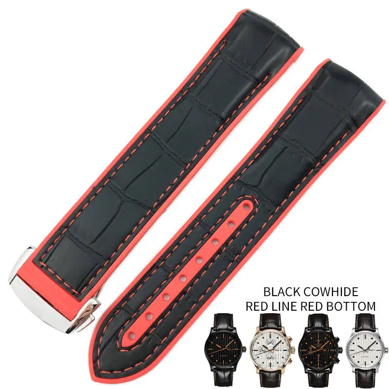 black leather red re 19 мм, 20 мм, 21 мм, 22 мм, резиновые силиконовые браслеты для часов с нейлоновым ремешком, складной ремешок с пряжкой, подходит для часов Mido - Цвет ремешка: black leather red re