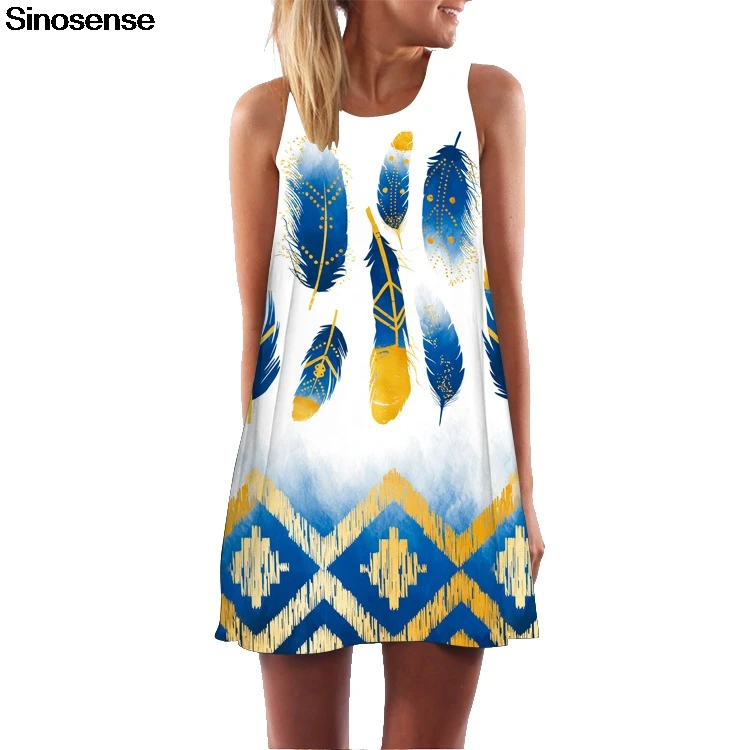 Сексуальное платье на бретелях без рукавов с 3D принтом перьев винтажное