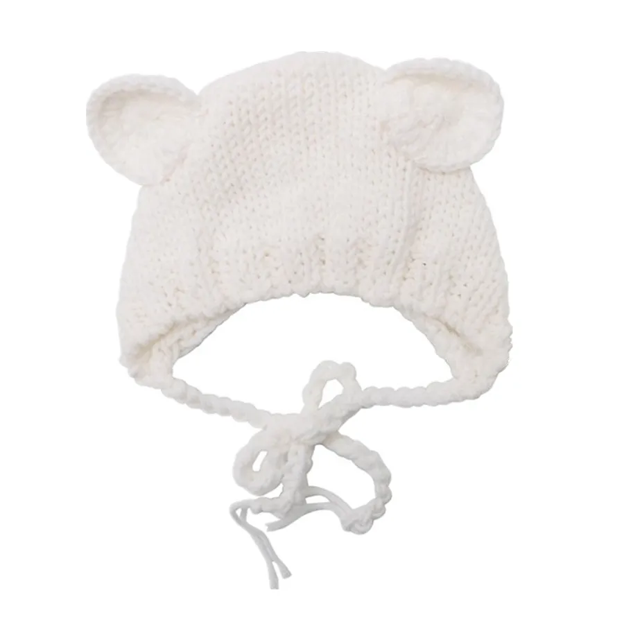 

Newborn milk cotton ear bear hat 0 - June new baby hat hand-woven soft wool hat newborn photography props 6Colour