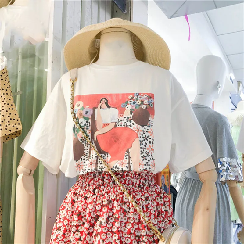 2 цвета Лето 2019 г. Винтаж chic Стиль печати Свободные топы корректирующие женские