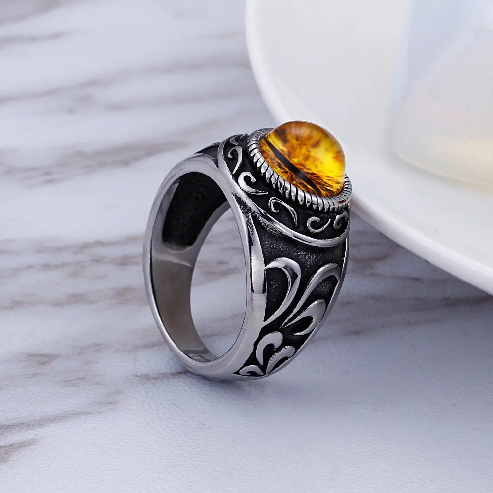 HaoYi Vintage Stainless Steel Cat Eye Ring Men's Hip Hop/Rock Irregular Opal Jewelry Size 8-13 | Украшения и аксессуары