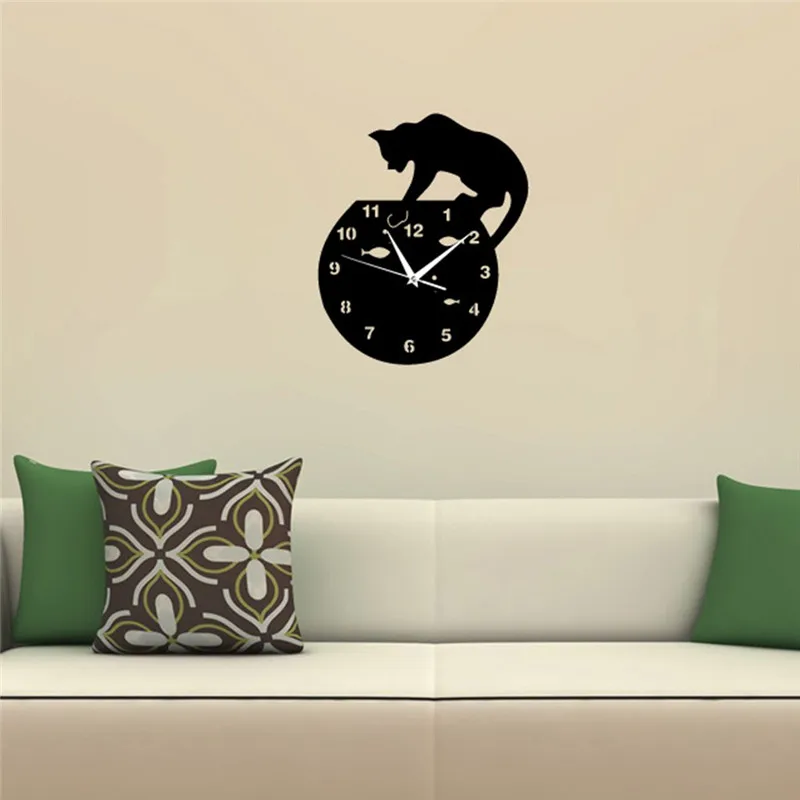 Озорной кот акриловые часы настенные современный дизайн домашний декор Часы