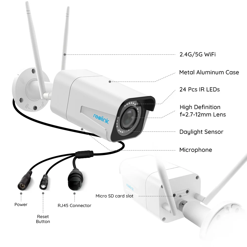 Reolink RLC 511W 5MP 2 4G/5G WiFi камера 4x оптический зум слот для sd карты ночное видение 2560x1920 IP