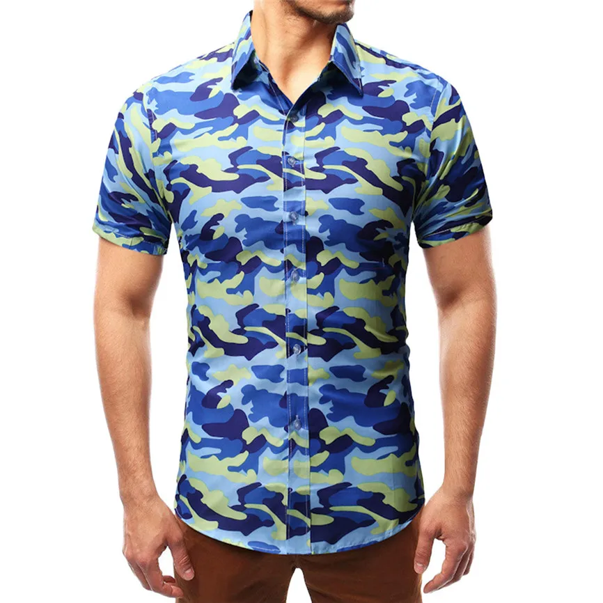 Мужская рубашка на пуговицах Повседневная с коротким рукавом Топ 40 лето