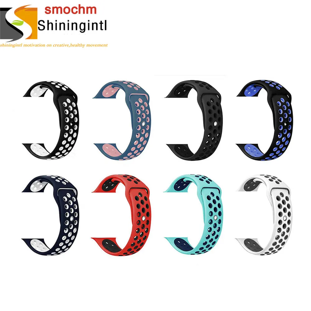 

Smochm Colorful Replaceable NK Sports Silicon Strap Band for Apple Watch 44mm 42mm 40mm 38mm Series 4 3 2 1 IWO Sports Edition
