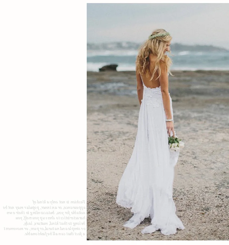 Romantic Summer 2019 Beach Boho Evening Dress Low to High Chiffon Deep V-Neck Spaghetti Strap Lace Bridal Long Dresses | Свадьбы и