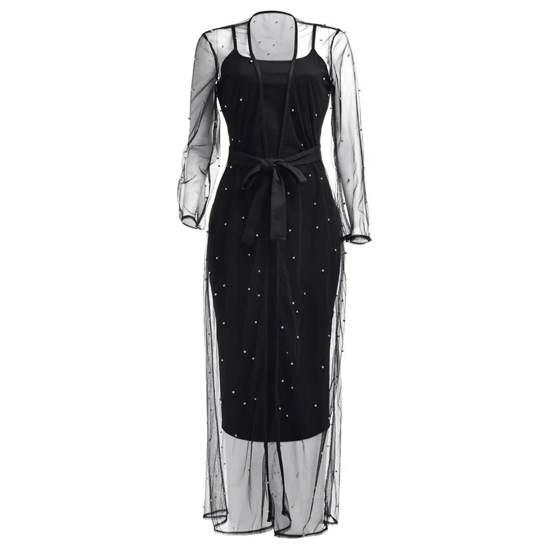 Женское сексуальное шифоновое длинное летнее платье из 2 предметов boho Mesh крупные