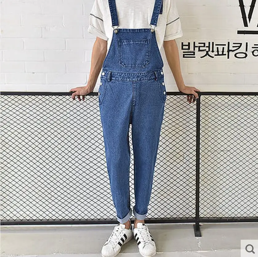 Мужская одежда джинсовые брюки-комбинезон штаны на тонких бретельках новинка 2016