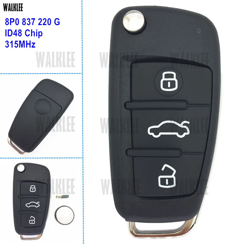 WALKLEE 8P0837220G дистанционный ключ 315 МГц работает для Audi A3 S3 A4 S4 TT 8P0 837 220G/220G
