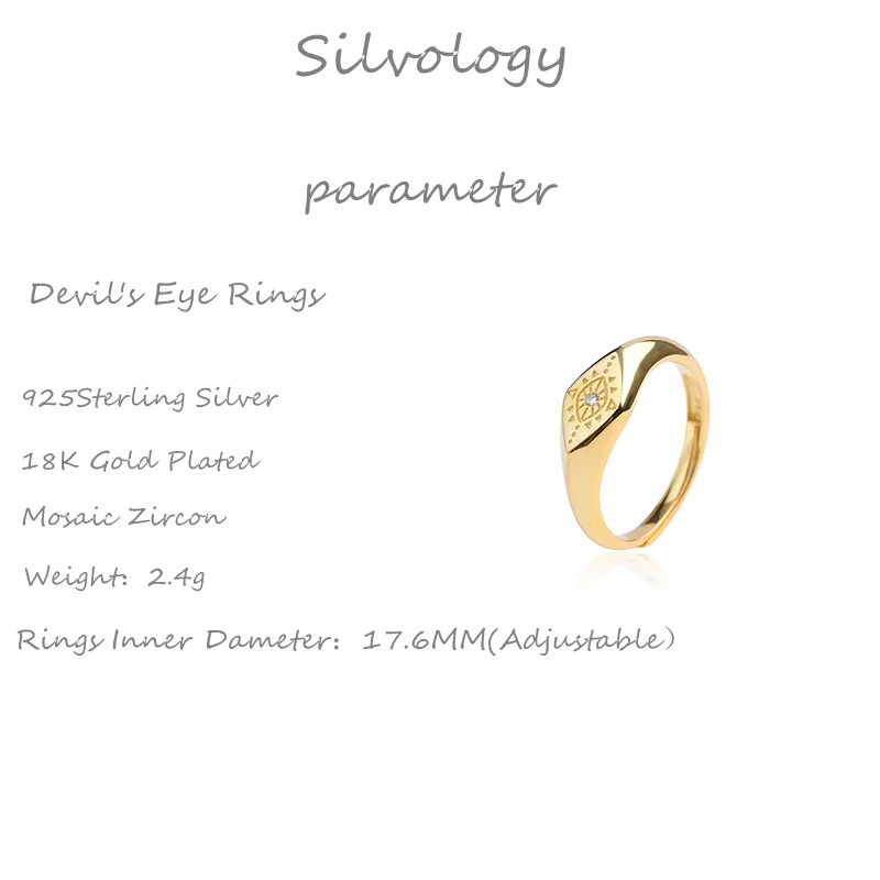 Silvology, 925 пробы, серебро, циркон, дьявольский глаз, кольца, золото, геометрические, регулируемые, элегантные женские кольца, 925 серебро, ювелирное изделие, подарок