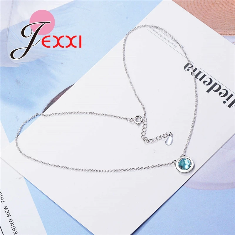 

New Arrival Women Fashion Clear Blue Cubic Zirconia Jewelry Necklace Pendant Classic 925 Sterling Silver Wedding Party Jewelry