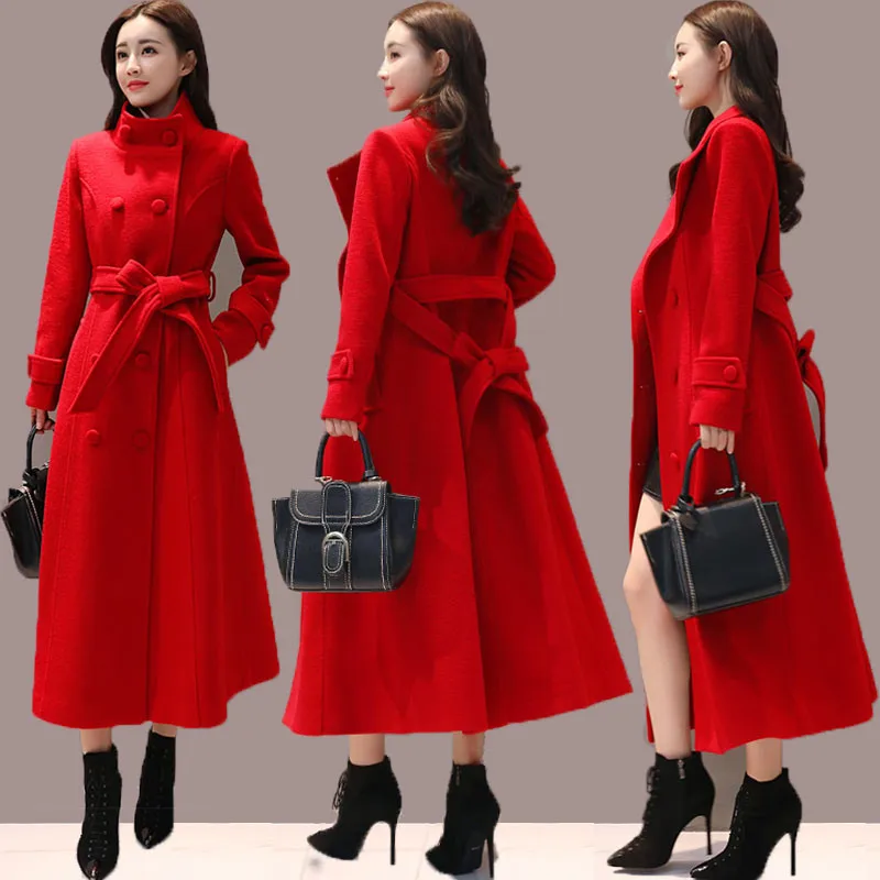 Двубортное модное длинное шерстяное пальто для женщин Manteau Femme осень зима Макси