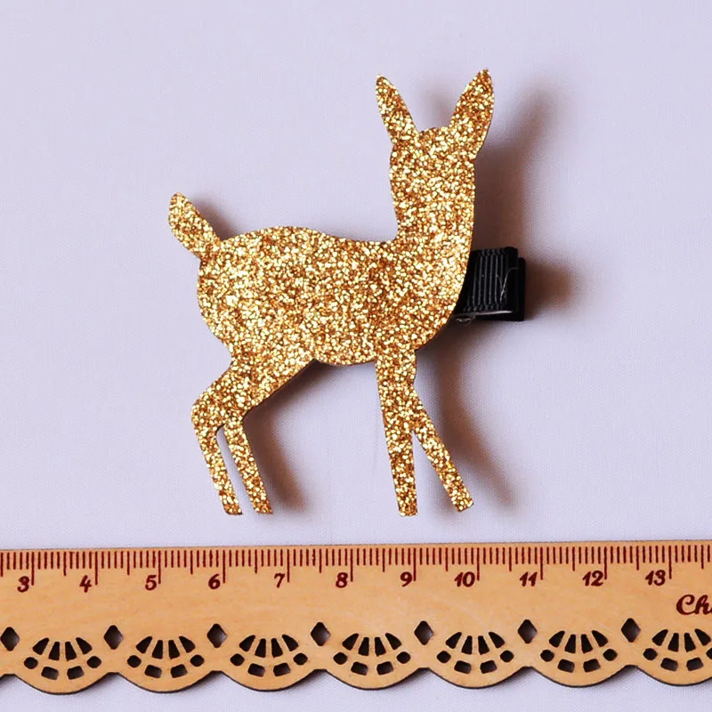Lovely Reindeer Hairpins Glitter Felt ponies Gold Silver Hair clip barrettes Princess Headwear Fashion accessories for girl | Детская