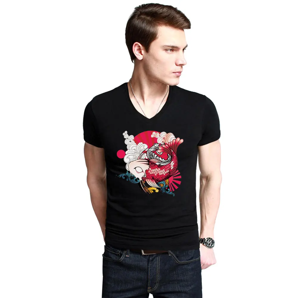 Футболка мужская с коротким рукавом хлопок V образный вырез Повседневная рубашка