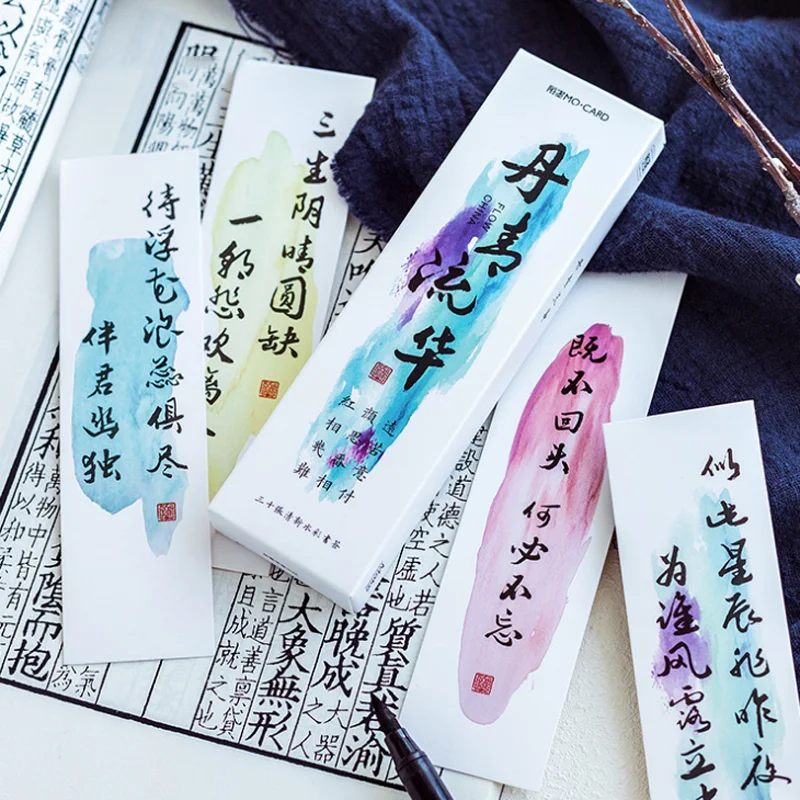 

30 Pcs/pack Kawaii Paper Bookmark Card Classical Chinese Characters Painting Book Marks For Book School Stationery Supplies