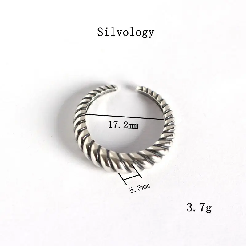 Silvology 925 Sterling Silver Twist Curved Surface Rings Vintage Weave minimalist For Women Retro Jewelry Gift | Украшения и