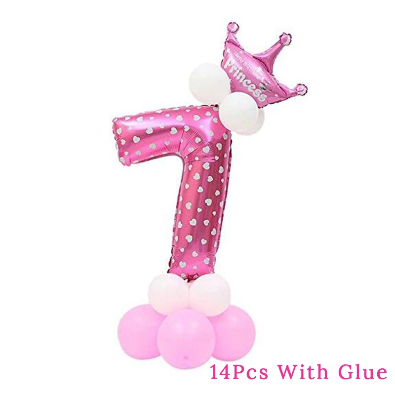 14Pcs Pink 7 Cyuan, 14 шт., наборы шариков для девочек и мальчиков, с цифрами, с днем рождения, воздушные шары для дня рождения, украшения для вечеринки, Детские цифры, фольга, вечерние шары - Цвет: 14Pcs Pink 7