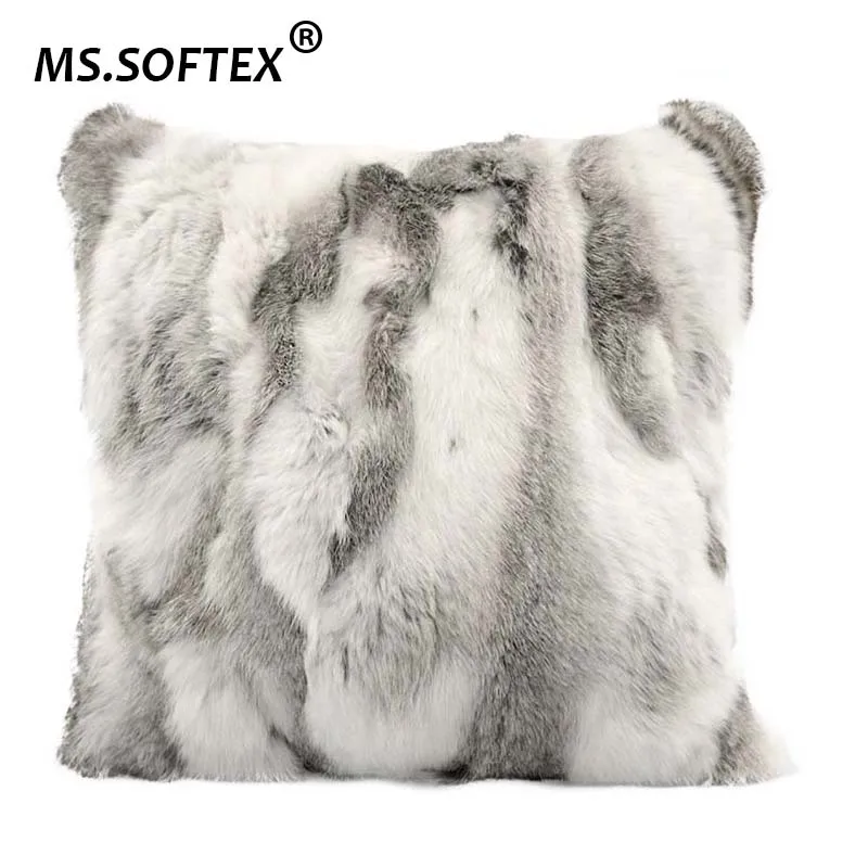

MS.Softex Genuine Rabbit Fur Pillow Case Patchwork Pillow Cover Natural Fur Cushion Cover Home Decoration FREE SHIPPING