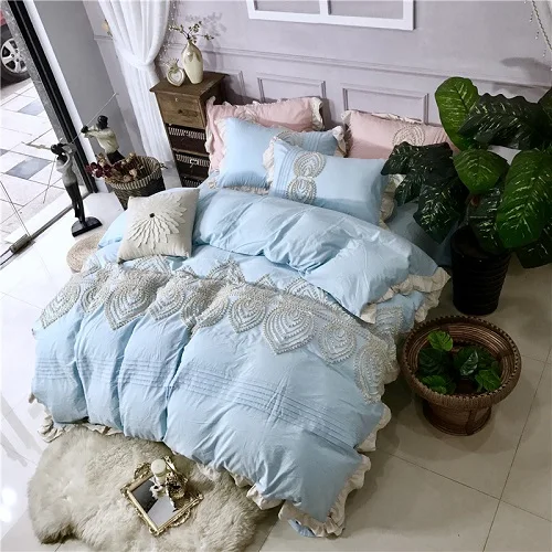 bedding set 2 Роскошное Мягкое хлопковое постельное белье, синий, розовый, белый, комплекты постельного белья, Комплект постельного белья, пододеяльник, ropa de cama/linge de lit - Цвет: bedding set 2