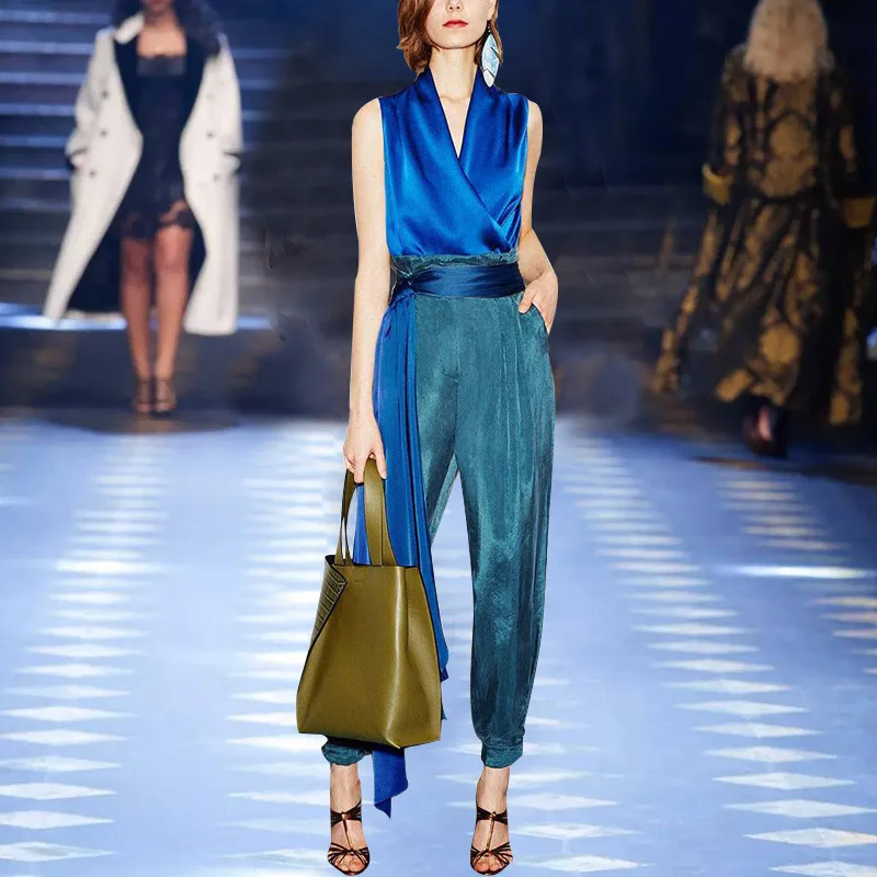 Комплект из 2 предметов с цветным блоком женские атласные топы мешковатые штаны