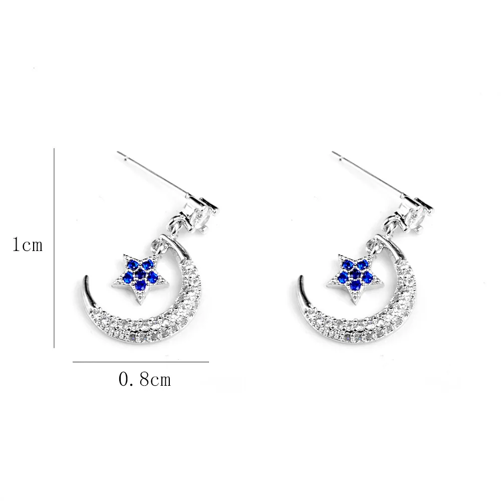 Серьги-пусеты YUN RUO Micro Pave циркониевый камень Moon Star S925 серебряные гипоаллергенные