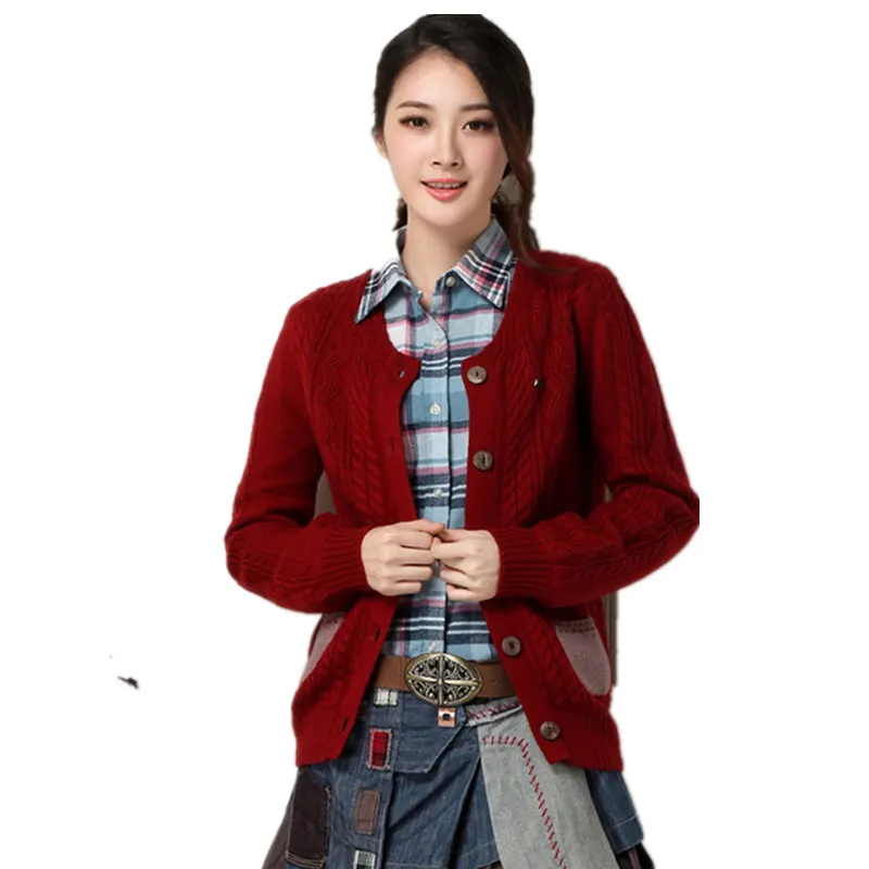2017 new wool cardigan women thick jacket knit female winter with pocket |