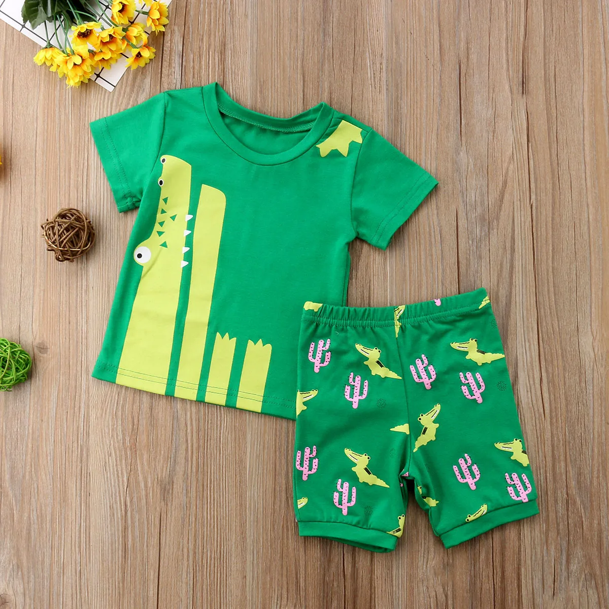 2019 Summer Kid Baby Boy Cartoon Crocodile T-shirt Shorts Pants Outfit Toddler Clothes Set |