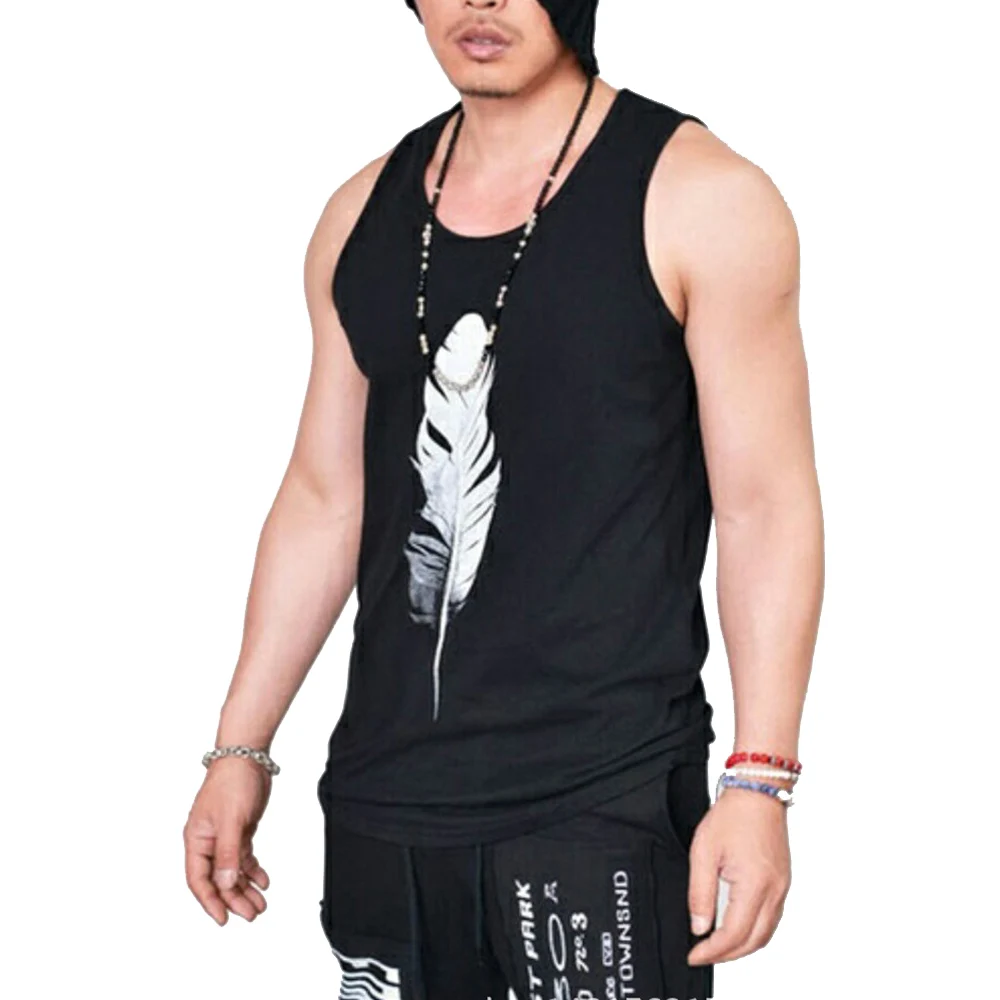 

New Fashion Men Summer Sleeveless T-shirt Men 3D Feather Print Cool Casual Vest Men Top Tee Quality Gym Sportswear