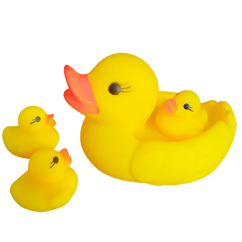 1 Big 3 Small Ducks Taking Shower Pet Toy Squeeze Sound Squeaky Toy Rubber Chew Sound Fetching Training Toys