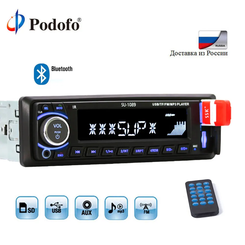 Podofo Авто 12 V автомобиль радио Bluetooth 1din Автомобильный стереоплеер телефон AUX IN MP3 FM