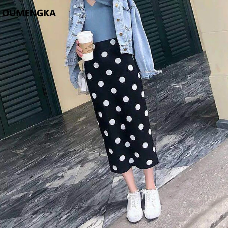 Женская длинная юбка в горошек OUMENGKA вечерние эластичные шерстяные клетчатые