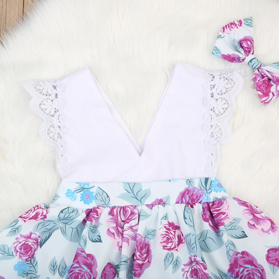 Одежда для новорожденных девочек платье с цветочным рисунком комбинезон +