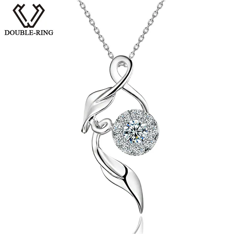 

DOUBLE-RING Women's Pendant Fancy Design Female Jewelry 0.11ct H/SI Diamond Pendant 18K White Gold With Silver Chain CAP01690A