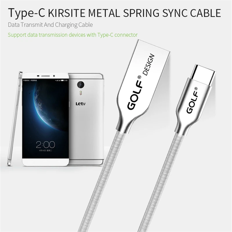 Кабель для зарядки и синхронизации данных GOLF 1m Kirsite Spring Type C USB Huawei P9 Plus P10 Mate 9 honor 8