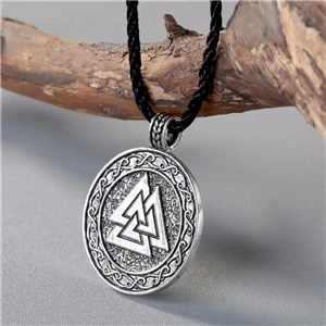 Viking Valknut Pendant Men's Necklace Women Round Pagan Religious Male Man Slavic Silver Steampunk Jewelry Tibetan Amulet Gift - Окраска металла: 5